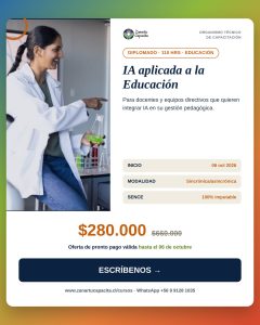 Flyer del diplomado IA aplicada a la Educación de Zañartu Capacita, 110 horas, inicio 6 de octubre de 2026, 100% imputable a SENCE